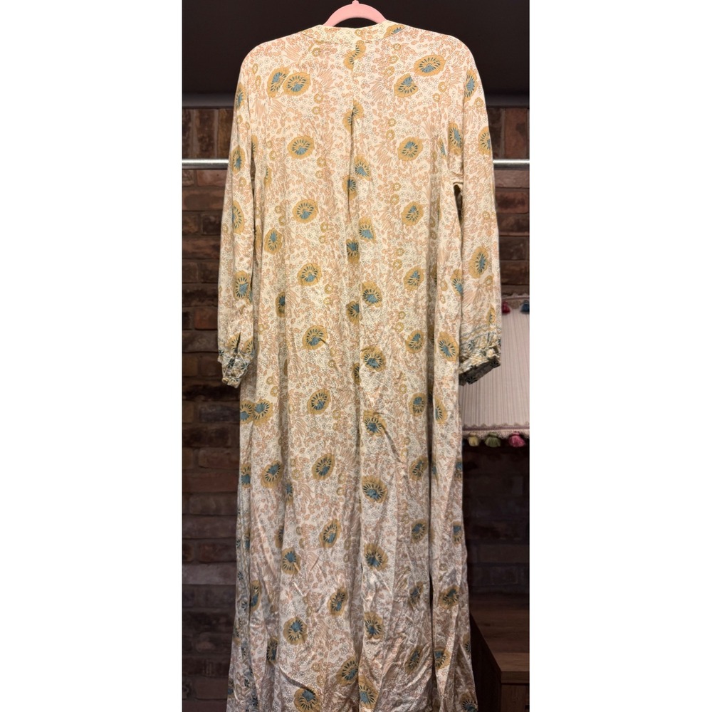 Natalie Martin Floral Rayon Maxi Dress Boho Long Sleeve Cream Mustard S - Picture 5 of 5